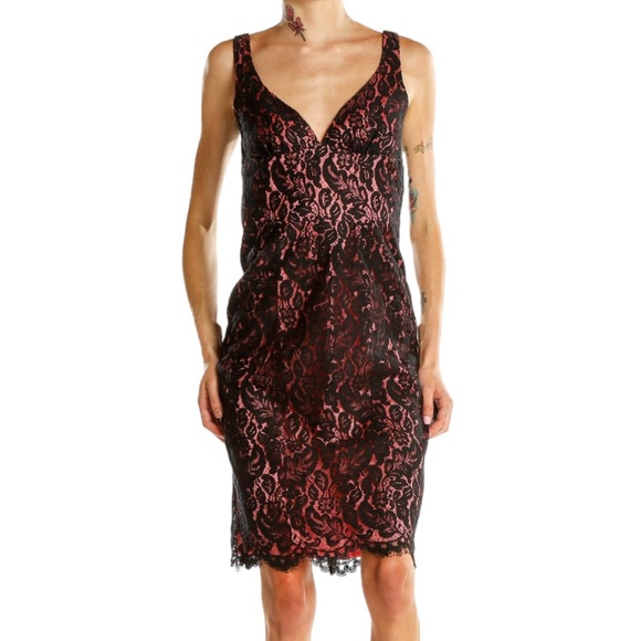 Trina Turk Black Floral Lace & Pink Lilac Sheath Midi Dress - 6 - Picture 2 of 15